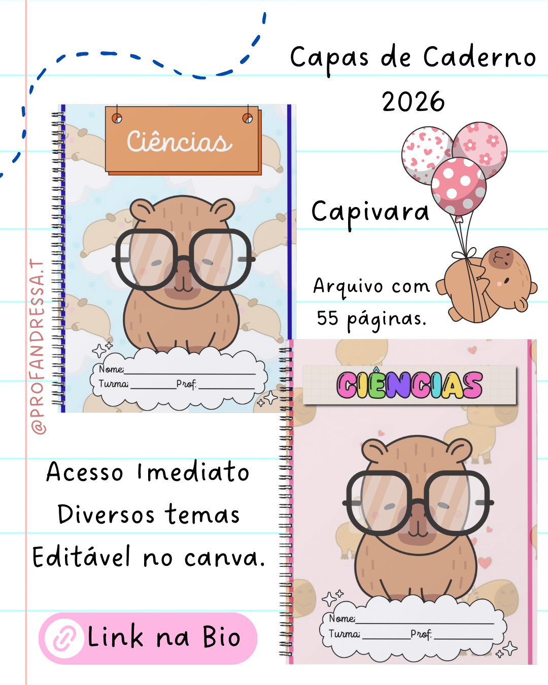Capas de Caderno – Capivara – Professora Andressa Terra